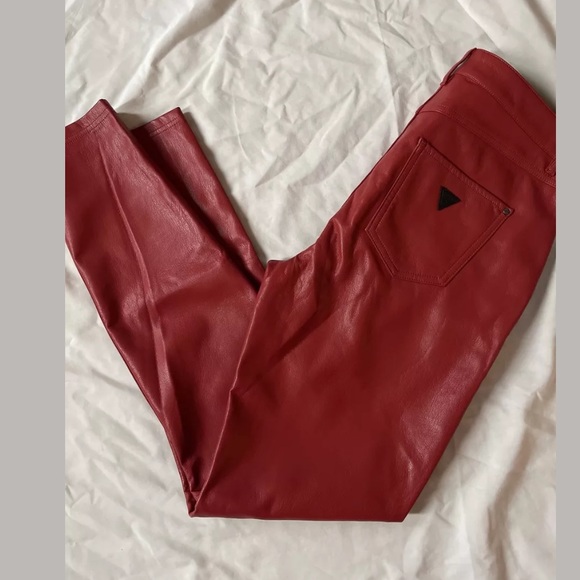 New Guess Sandra 1981 Faux Leather High Waist Red Skinny 8 - Picture 3 of 8